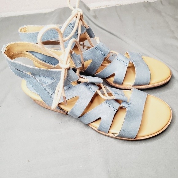 Kork-Ease Light Blue Skyway Leather  Strappy Chris cross Sandal shoes - Picture 2 of 12